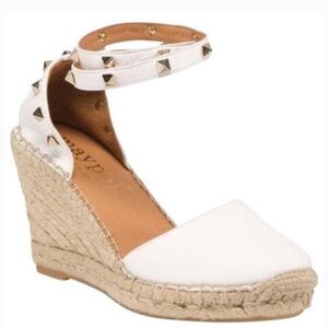 Maypol Leather Studded Wedge Espadrille. Made in Spain. White. Size 40. NWOT